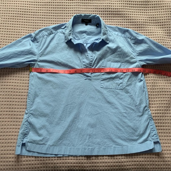 Theory Womens Solid Light Blue Wide Placket Popover Shirt Blouse Cotton Small S - Picture 13 of 13